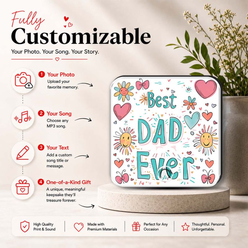 Best Dad Ever Musical Fridge Magnet Quote Printed Rechargeable with Type-C USB Charging Dad Room & Office Decor